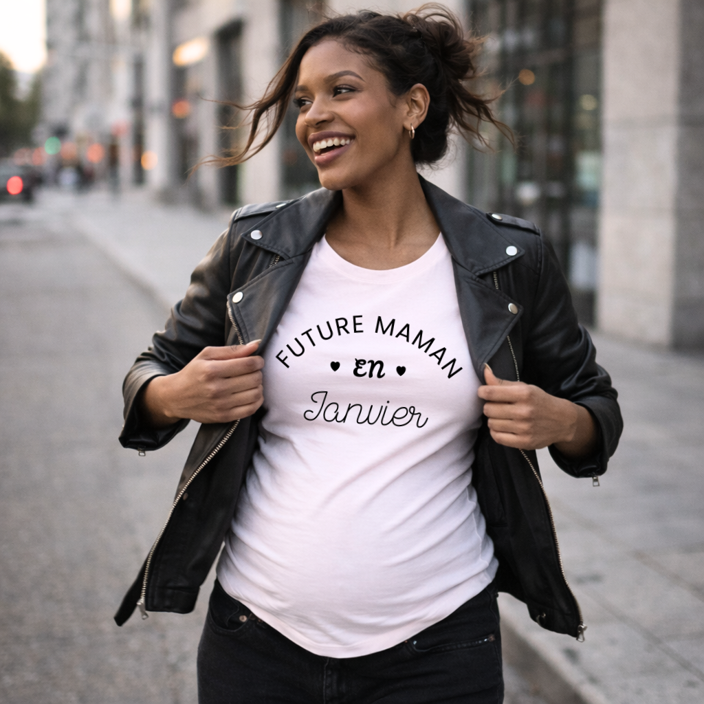 Tshirt grossesse"Future maman en JANVIER" - version blanc ou rose