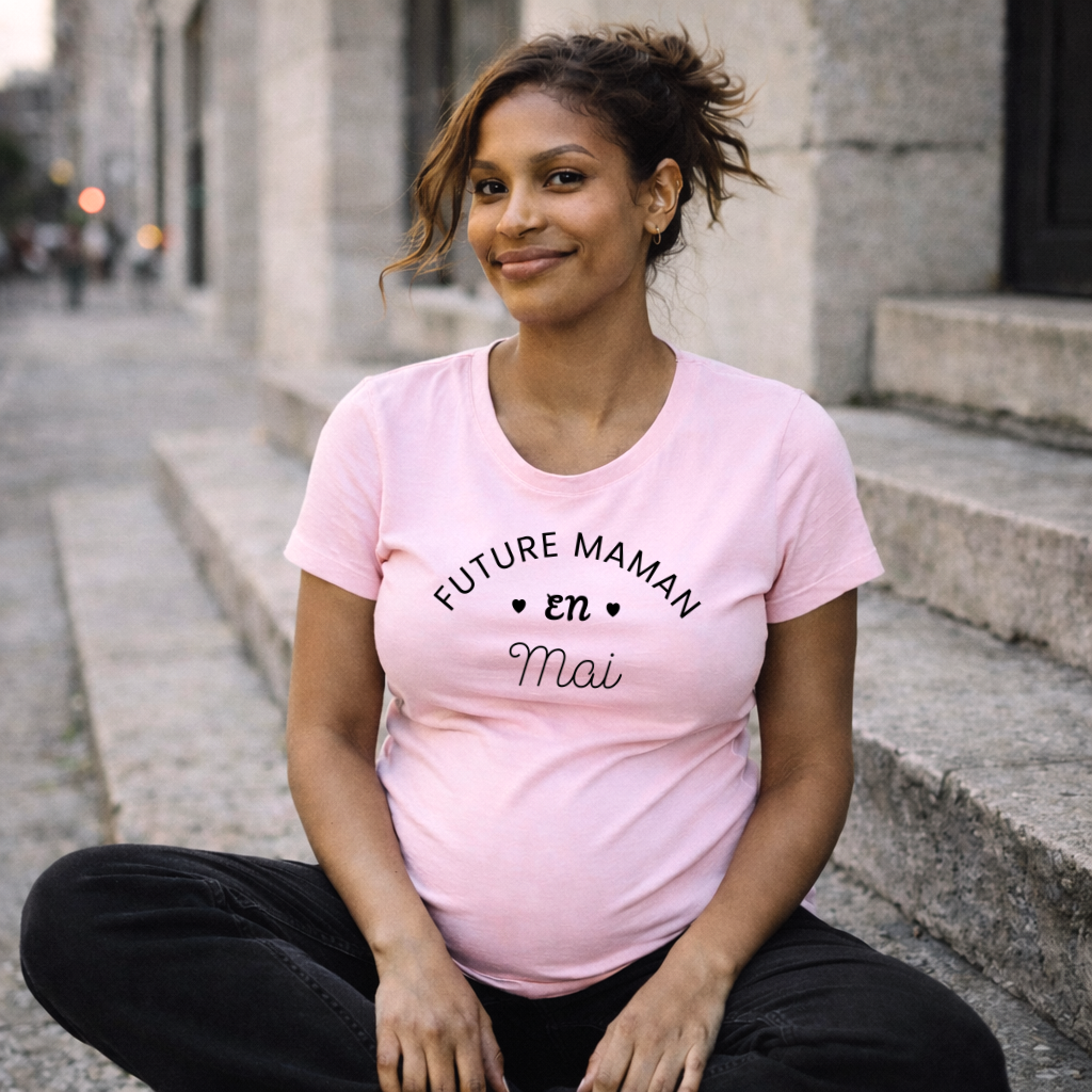 T shirt grossesse "Future maman en MAI" - version blanc ou rose