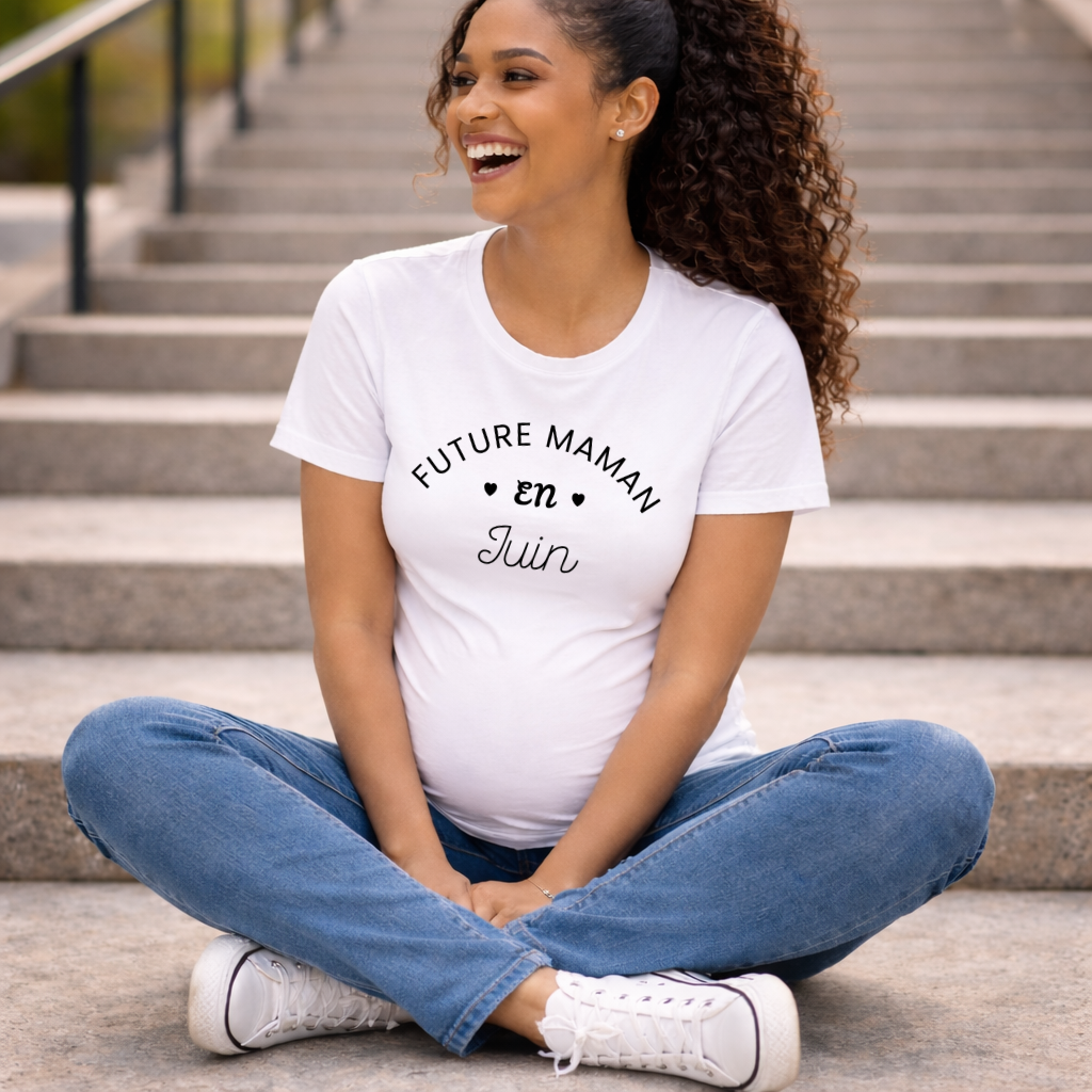 T shirt grossesse "Future maman en JUIN" - version blanc ou rose