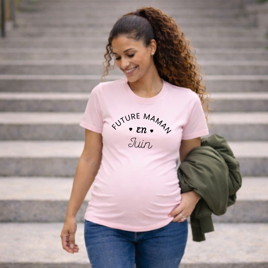 T shirt grossesse "Future maman en JUIN" - version blanc ou rose