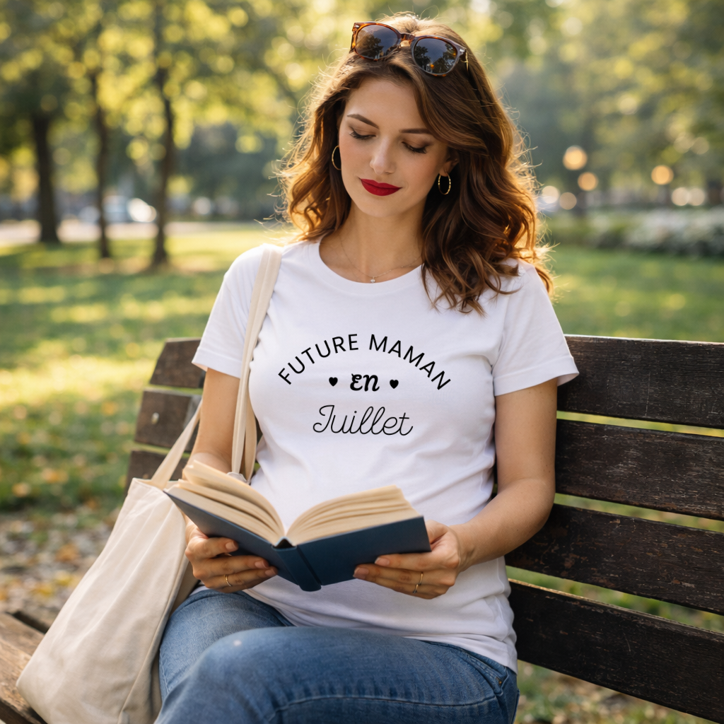 T shirt grossesse "Future maman en JUILLET" - version blanc ou rose