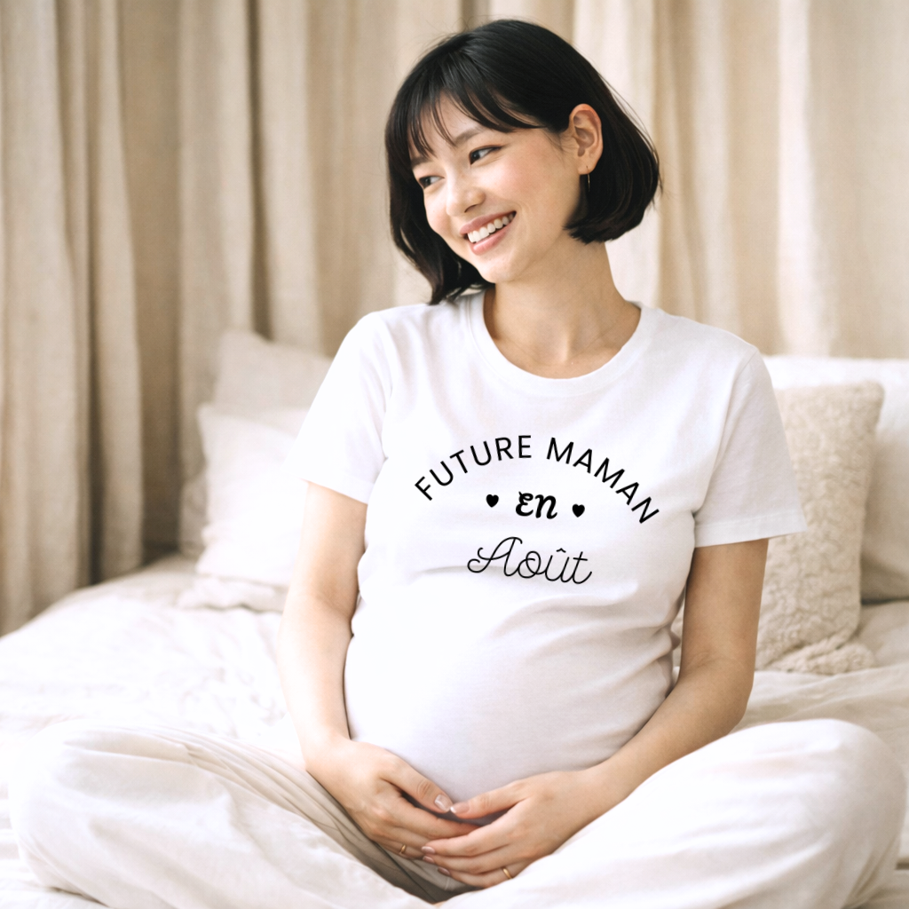 T shirt grossesse "Future maman en AOUT" - version blanc ou rose