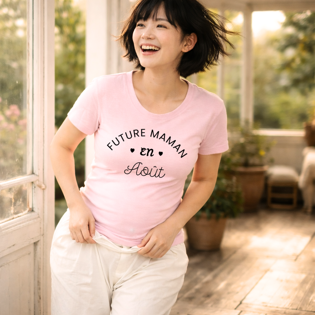 T shirt grossesse "Future maman en AOUT" - version blanc ou rose