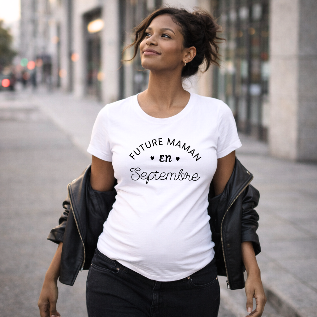 T shirt grossesse "Future maman en SEPTEMBRE" - version blanc ou rose