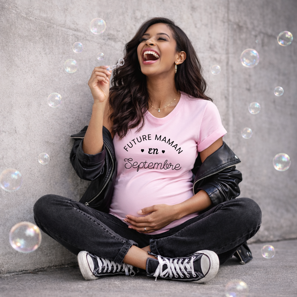 T shirt grossesse "Future maman en SEPTEMBRE" - version blanc ou rose