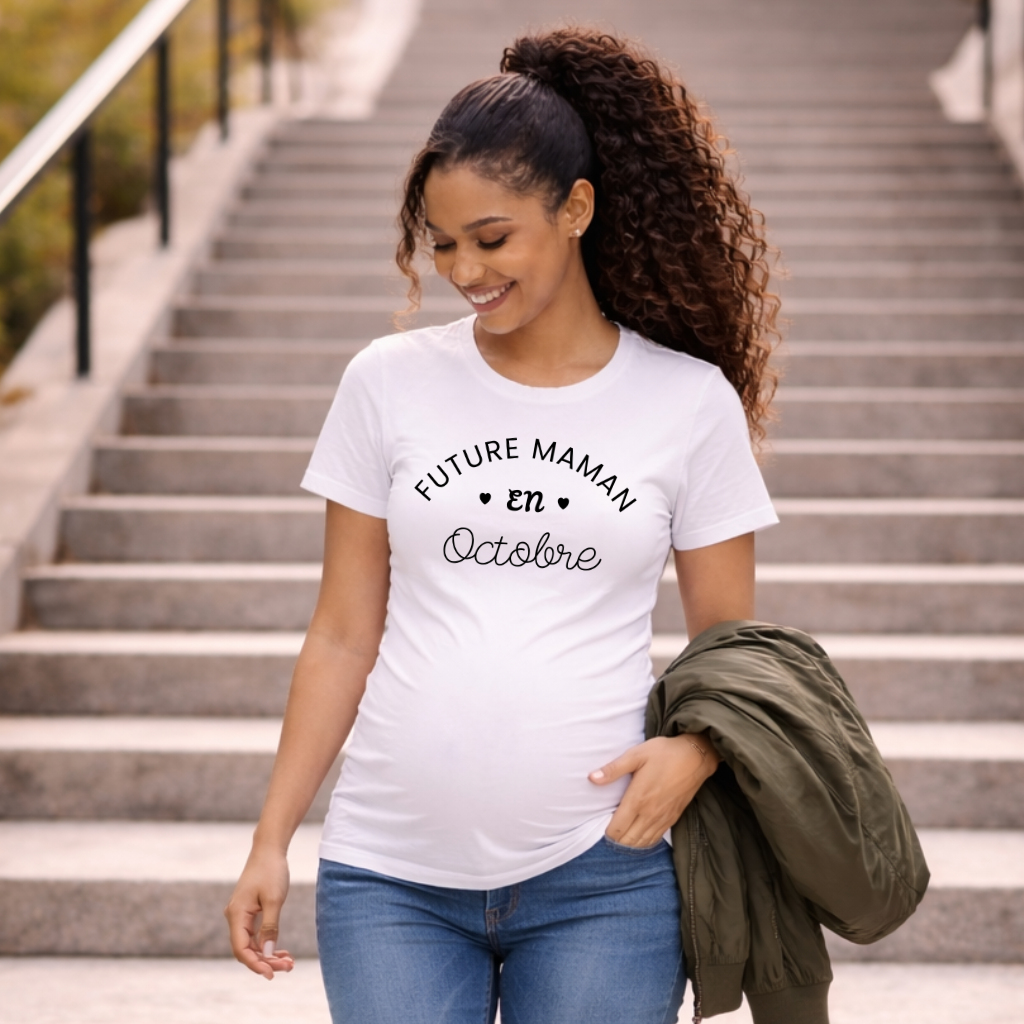 T shirt grossesse "Future maman en OCTOBRE" - version blanc ou rose