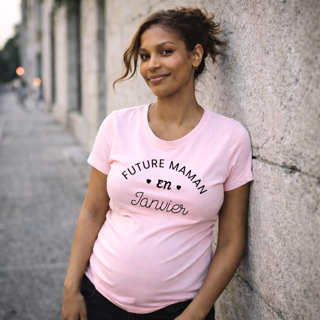 Tshirt grossesse"Future maman en JANVIER" - version blanc ou rose