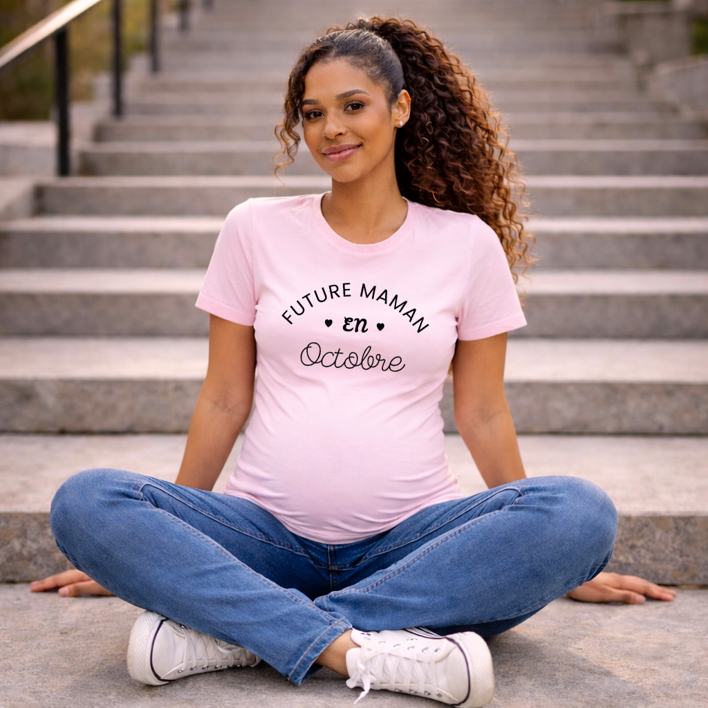 T shirt grossesse "Future maman en OCTOBRE" - version blanc ou rose