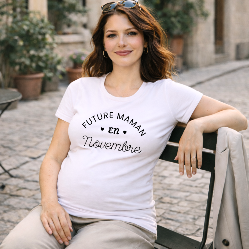 T shirt grossesse "Future maman en NOVEMBRE" - version blanc ou rose