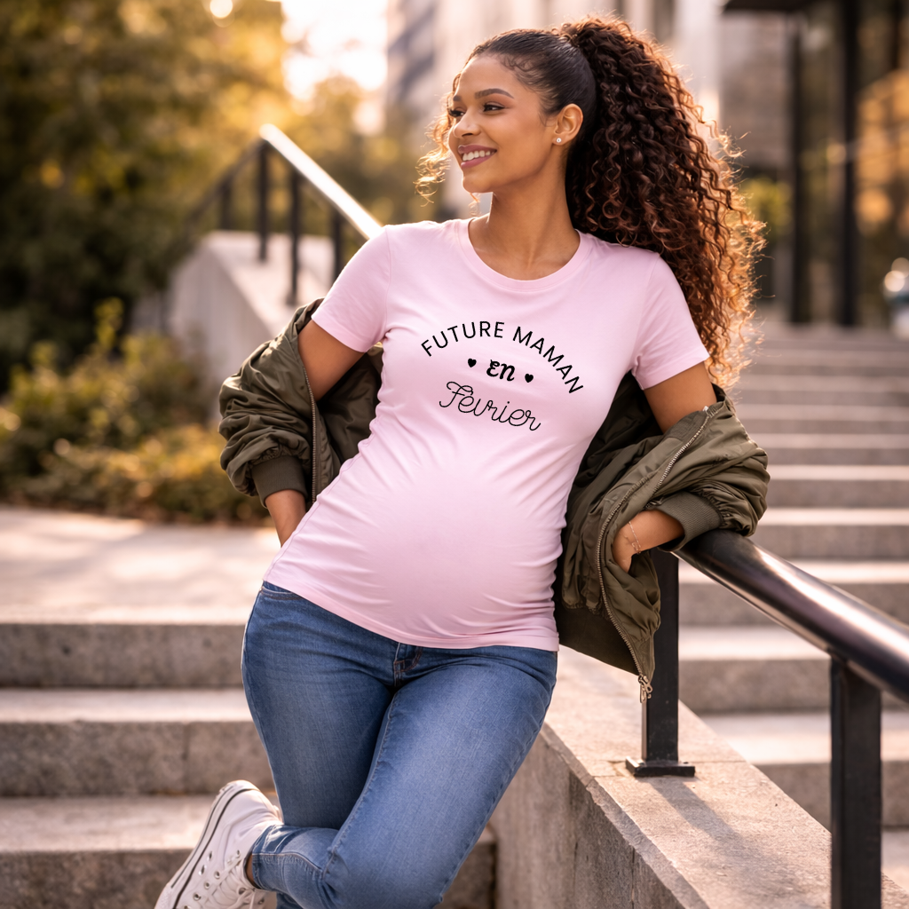 T shirt grossesse "Future maman en FEVRIER" - version blanc ou rose