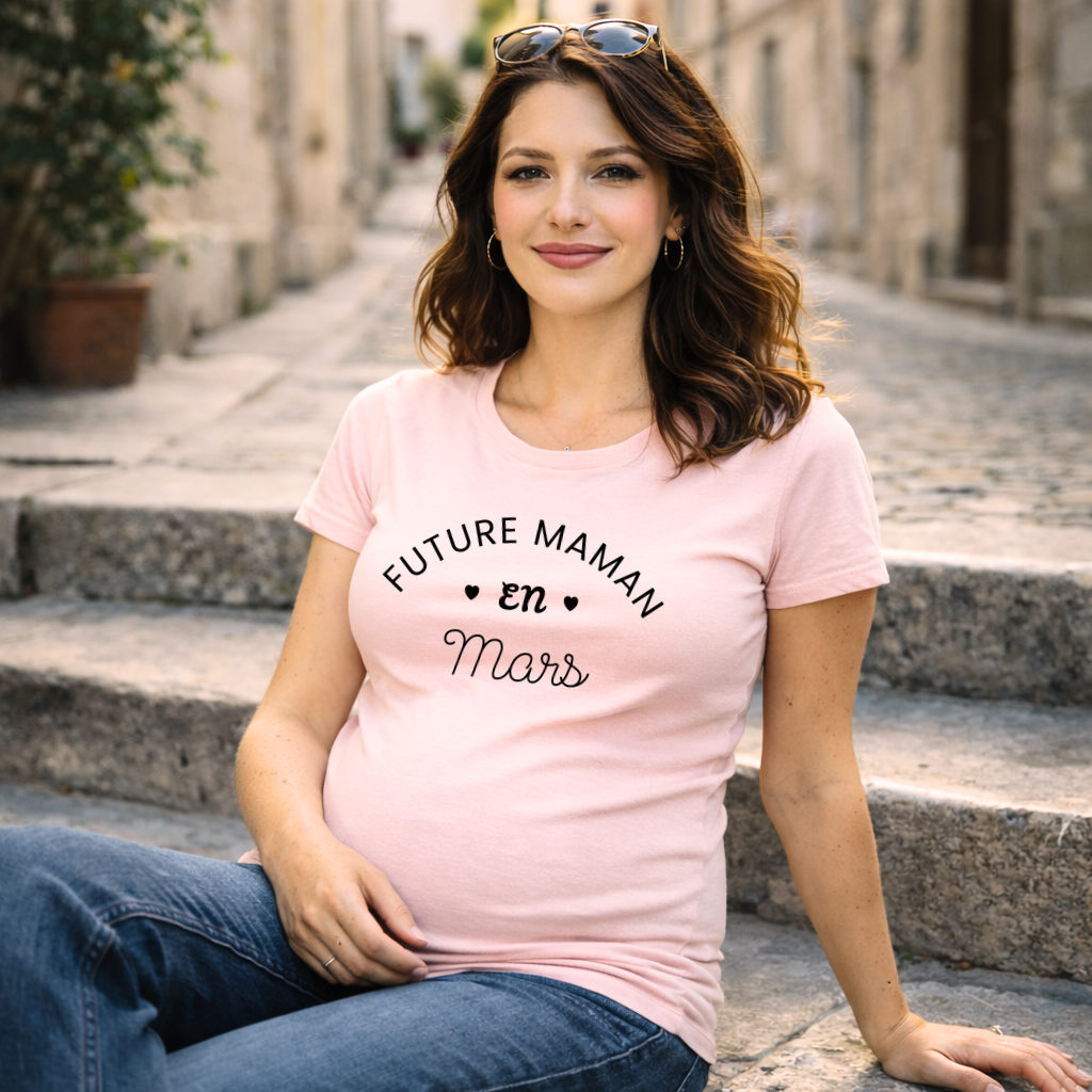 T shirt grossesse "Future maman en MARS" - version blanc ou rose
