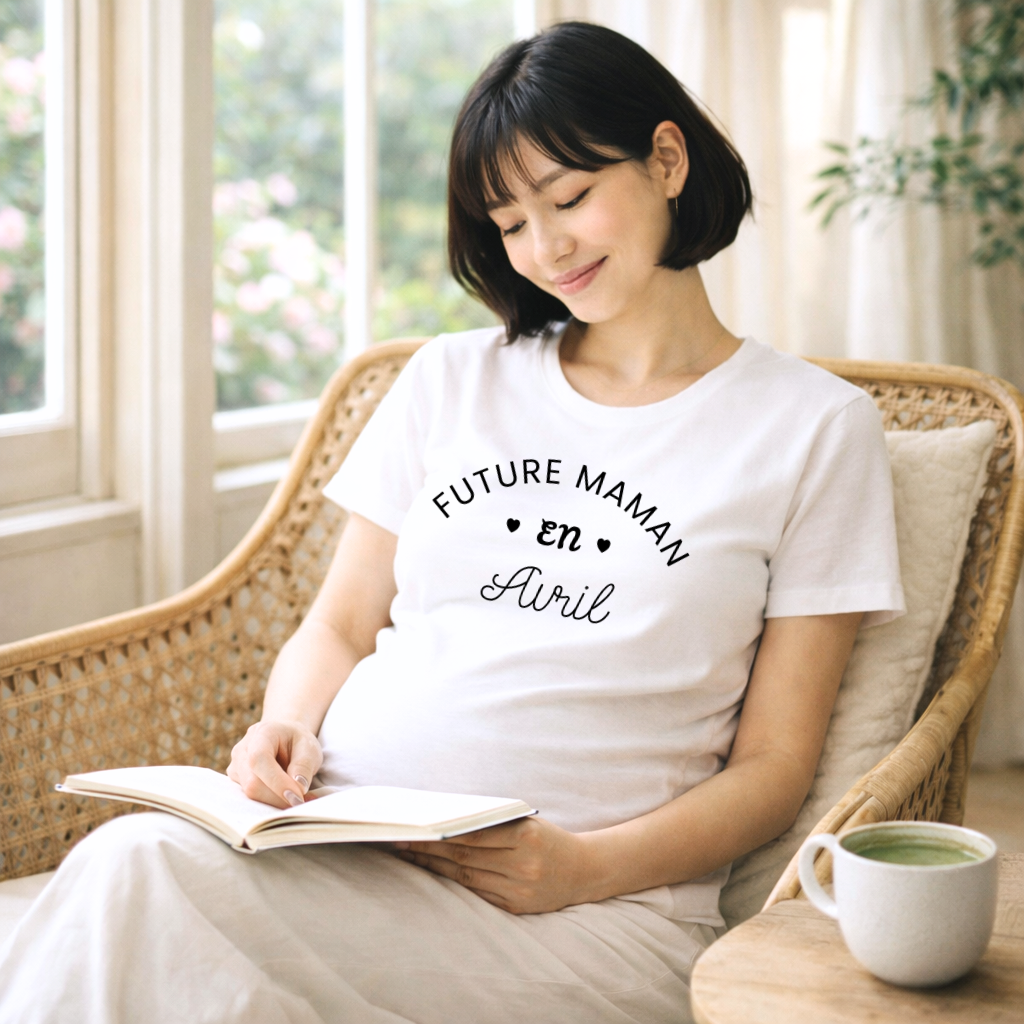 T shirt grossesse "Future maman en AVRIL" - version blanc ou rose