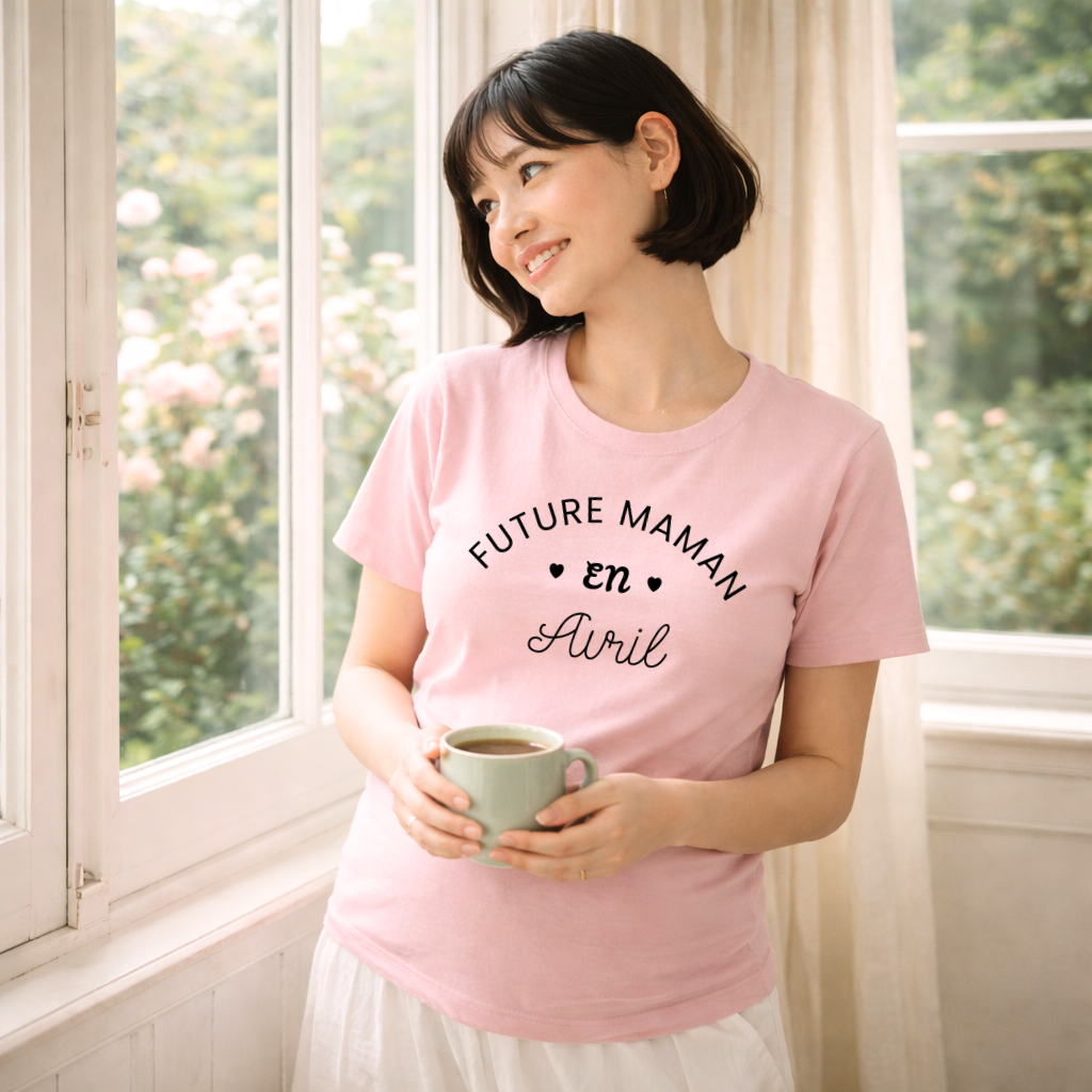 T shirt grossesse "Future maman en AVRIL" - version blanc ou rose