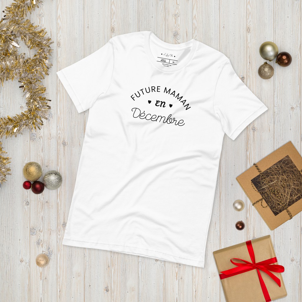 T shirt grossesse "Future maman en DECEMBRE" - version blanc ou rose
